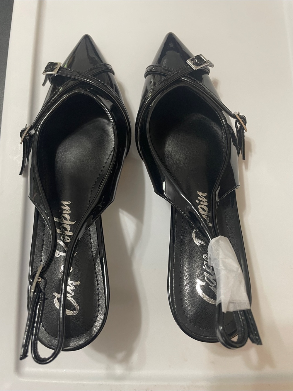 Cape Robbin Black Pointed Patent Slingback Kitten Heels NWT Sz. 5.5 very sleek